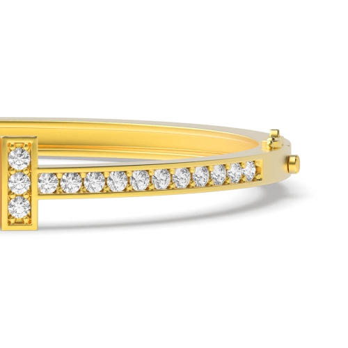 Pave Setting Round Yellow Gold Bangles Diamond Bracelets