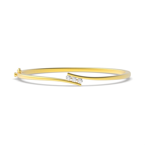Channel Setting Round Yellow Gold 3 stone Bangles Diamond Bracelets