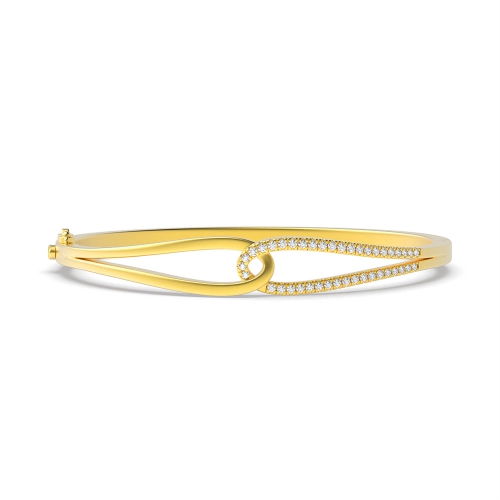 4 Prong Round Yellow Gold Double Bangles Diamond Bracelets