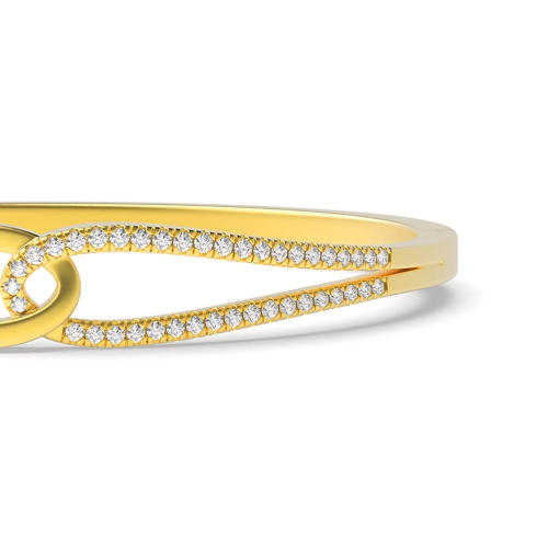 4 Prong Round Yellow Gold Double Bangles Diamond Bracelets