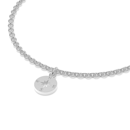 Silver Plain metal compass Charms Diamond Bracelets