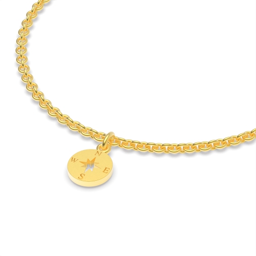 Yellow Gold Plain metal compass Charms Diamond Bracelets