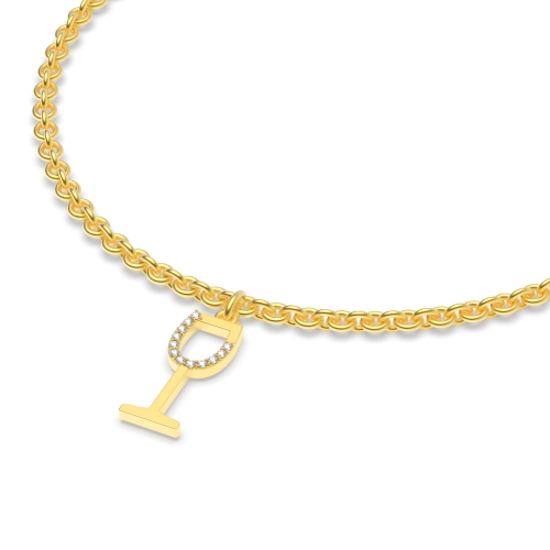 4 Prong Round Yellow Gold Wine glass charm Charms Diamond Bracelets
