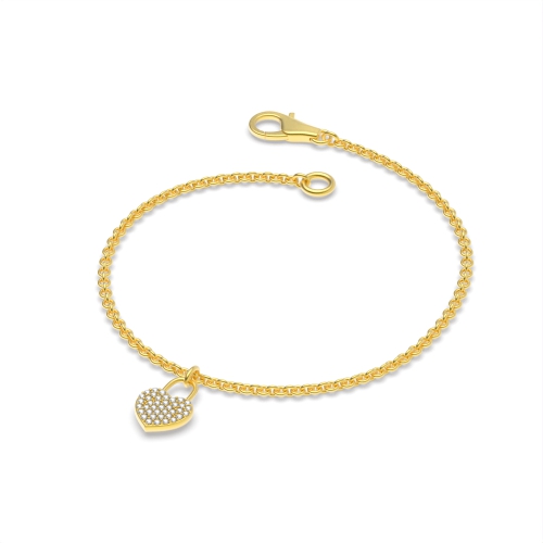 4 Prong Round Yellow Gold Lock charm beacelet Charms Diamond Bracelets