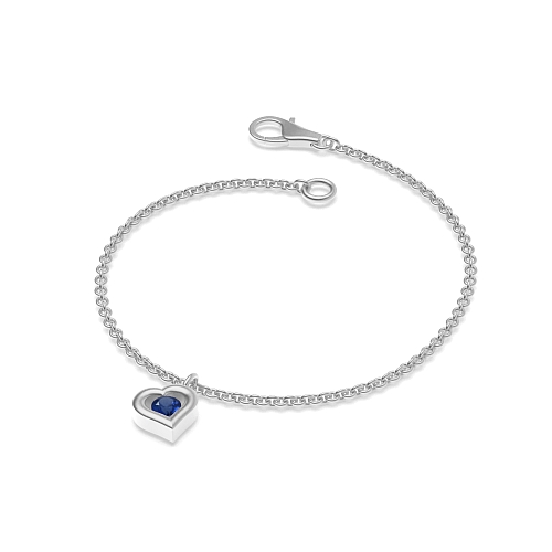 Channel Setting Round Heart Shaped Charm Blue Sapphire Delicate Diamond Bracelets