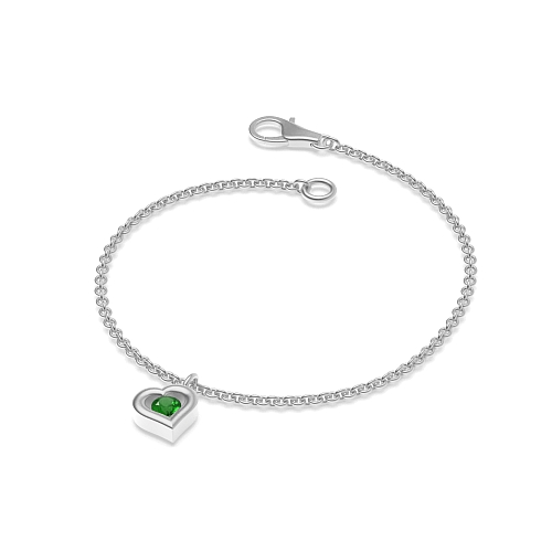 Channel Setting Round Heart Shaped Charm Emerald Diamond Bracelets