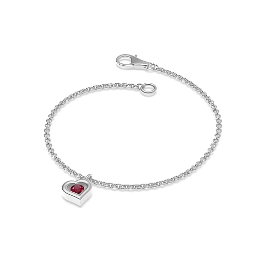 Channel Setting Round Heart Shaped Charm Ruby Diamond Bracelets