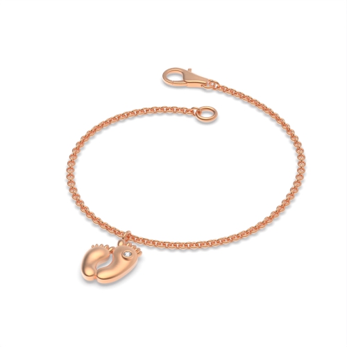 Bezel Setting Round Rose Gold Baby feet charm Charms Diamond Bracelets
