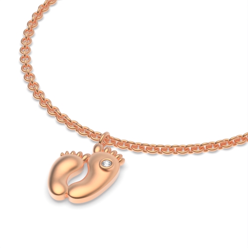 Bezel Setting Round Rose Gold Baby feet charm Charms Diamond Bracelets