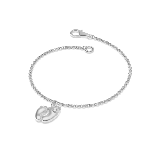 Bezel Setting Round White Gold baby feet charm Delicate Bracelet