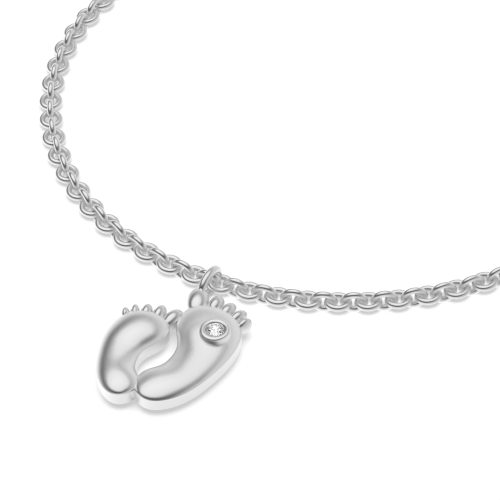 Bezel Setting Round White Gold baby feet charm Delicate Bracelet