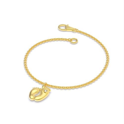 Bezel Setting Round Yellow Gold Baby feet charm Delicate Diamond Bracelets