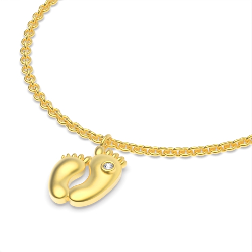 Bezel Setting Round Yellow Gold Baby feet charm Delicate Diamond Bracelets