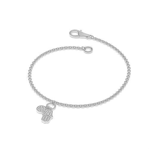 Pave Setting Round Silver Hamsa with of charm Charms Diamond Bracelets