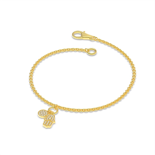 Pave Setting Round Yellow Gold Hamsa with of charm Charms Diamond Bracelets