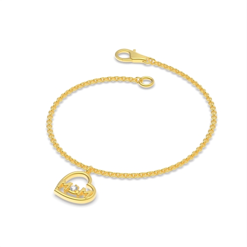 Round Yellow Gold Mom charm Delicate Diamond Bracelets