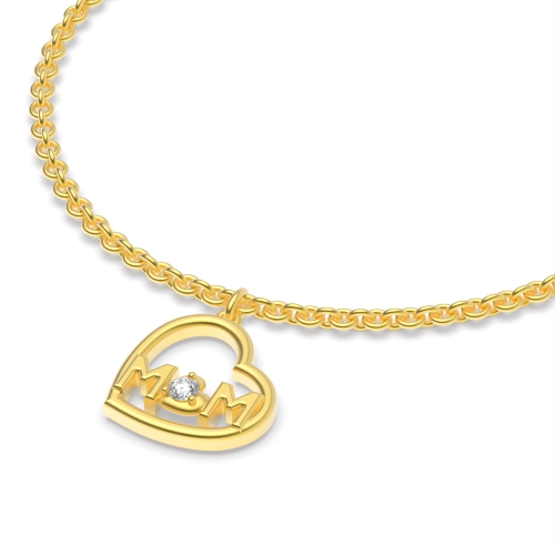 Round Yellow Gold Mom charm Delicate Diamond Bracelets