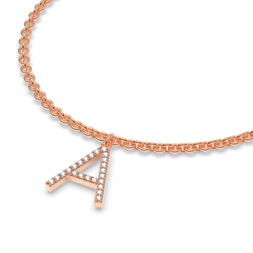 4 Prong Round Rose Gold Initial letter charm Charms Diamond Bracelets