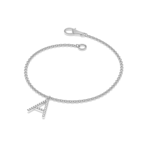 4 Prong Round Silver Initial letter charm Charms Diamond Bracelets