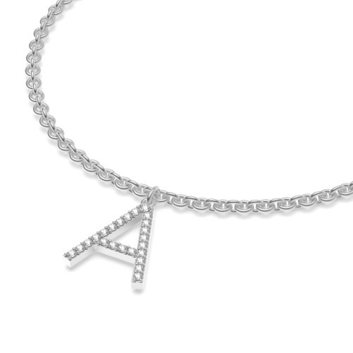 4 Prong Round Silver Initial letter charm Charms Diamond Bracelets