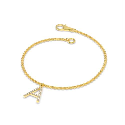 4 Prong Round Yellow Gold Initial letter charm Charms Diamond Bracelets