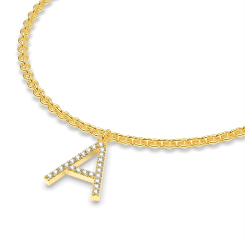 4 Prong Round Yellow Gold Initial letter charm Charms Diamond Bracelets