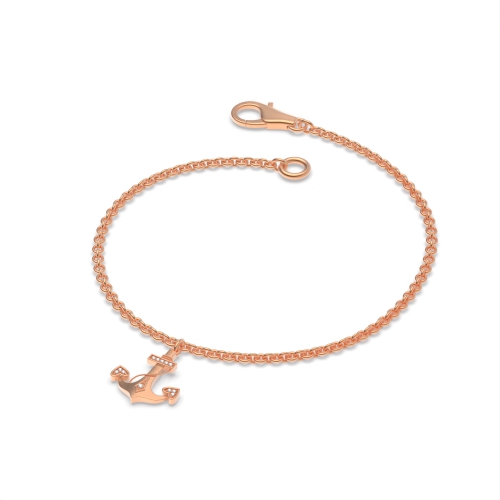 Pave Setting Round Rose Gold Fouled anchor charm Charms Diamond Bracelets