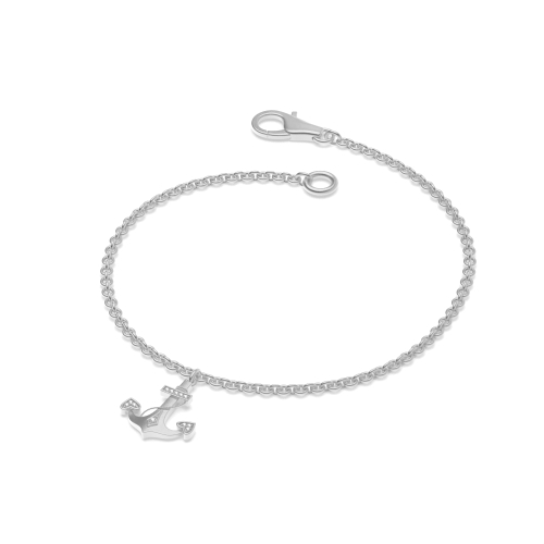 Pave Setting Round Silver Fouled anchor charm Diamond Bracelets