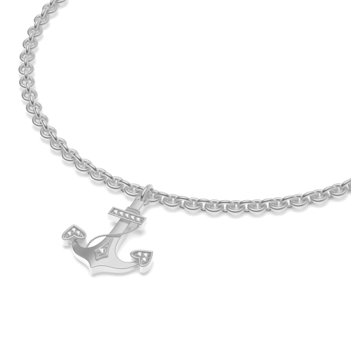 Pave Setting Round Silver Fouled anchor charm Diamond Bracelets