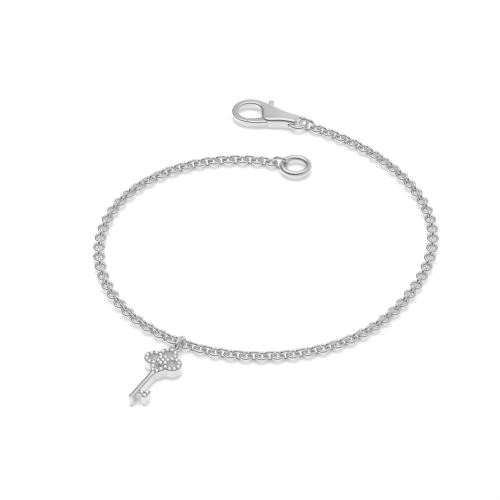 4 Prong Round Silver The flower key charm Diamond Bracelets