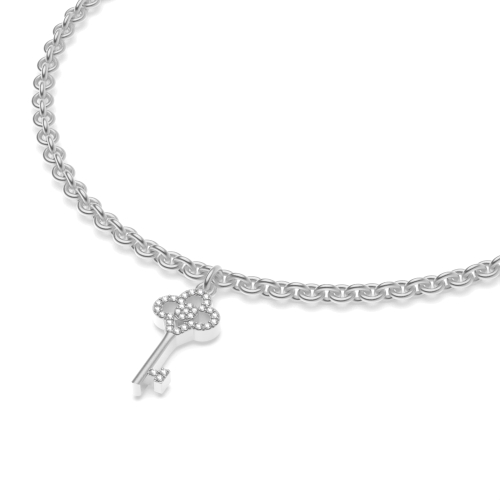 4 Prong Round Silver The flower key charm Diamond Bracelets