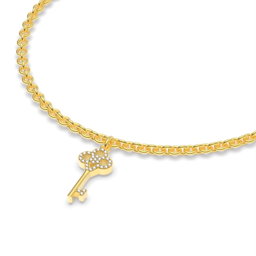 4 Prong Round Yellow Gold The flower key charm Delicate Diamond Bracelets