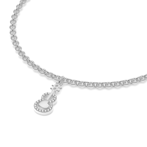 4 Prong Round Silver Guitar charm Diamond Bracelets