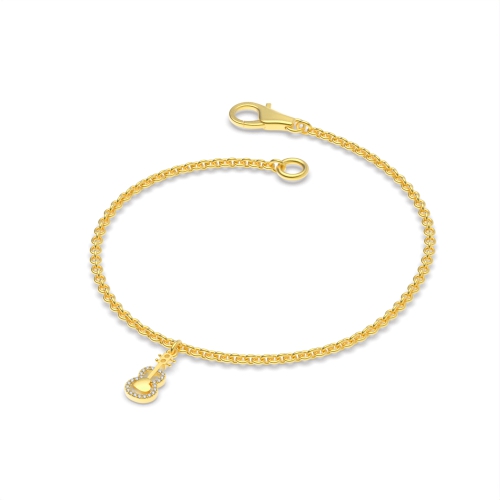 4 Prong Round Yellow Gold Guitar charm Delicate Diamond Bracelets