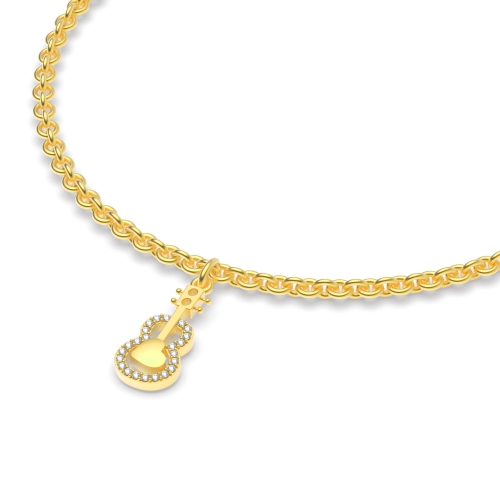 4 Prong Round Yellow Gold Guitar charm Delicate Diamond Bracelets