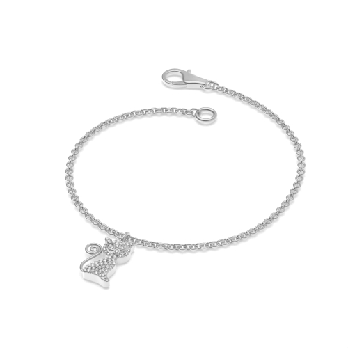 4 Prong Round Silver Charming cat charm Diamond Bracelets