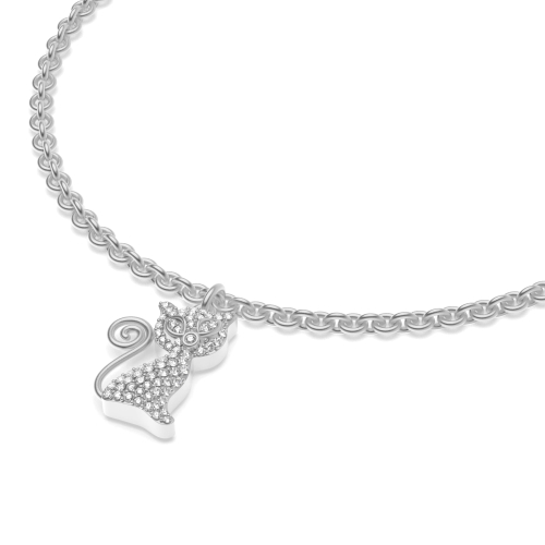 4 Prong Round Silver Charming cat charm Diamond Bracelets