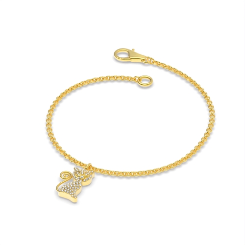 4 Prong Round Yellow Gold Charming cat charm Delicate Diamond Bracelets