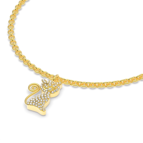 4 Prong Round Yellow Gold Charming cat charm Delicate Diamond Bracelets
