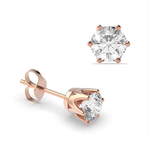 6 Prong Rose Gold Crown Diamond Earrings