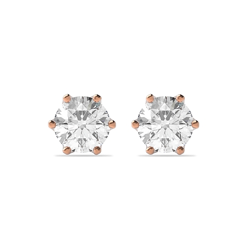 6 Prong Rose Gold Crown Diamond Earrings