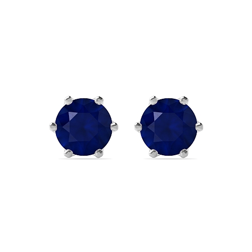 6 Prong Crown Blue Sapphire Diamond Earrings