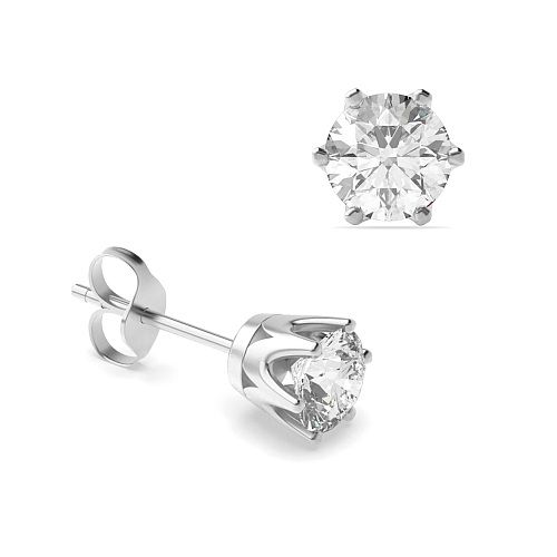 6 Prong Silver Crown Diamond Earrings