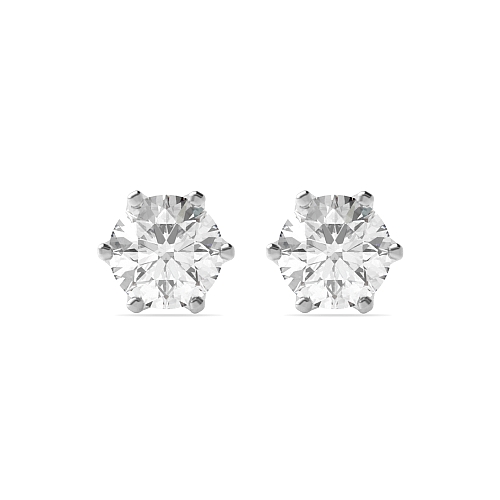 6 Prong Silver Crown Diamond Earrings