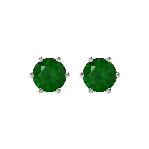 6 Prong Crown Emerald Diamond Earrings