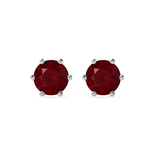 6 Prong Crown Ruby Diamond Earrings