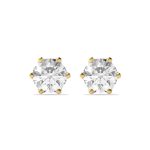 6 Prong Yellow Gold Crown Diamond Earrings