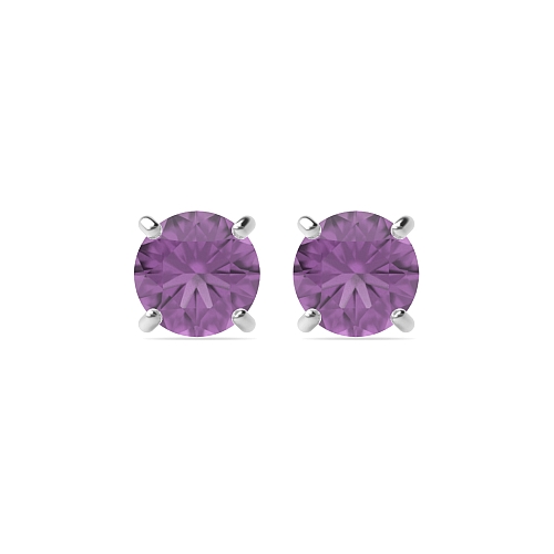 4 Prong Classic basket Amethyst Diamond Earrings
