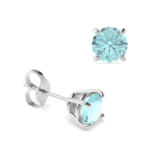 4 Prong Classic basket Aquamarine Stud Diamond Earrings