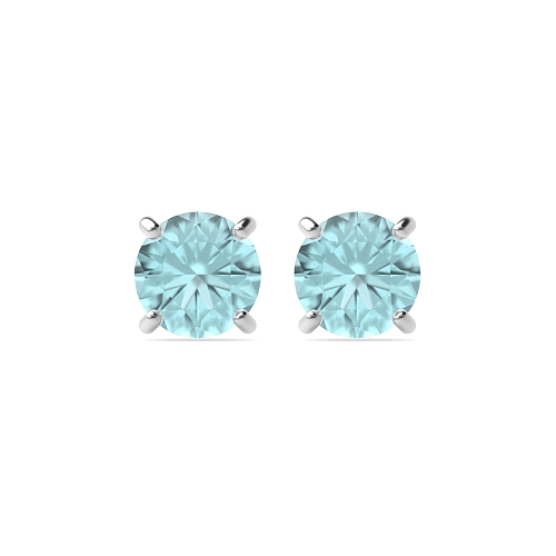 4 Prong Classic basket Aquamarine Stud Diamond Earrings